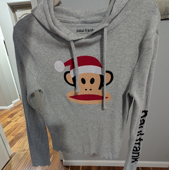Paul Frank Logo Christmas Monkey Hooded Ribbed Juniors Shirt Size Large Nwot ❤ - Picture 3 of 5